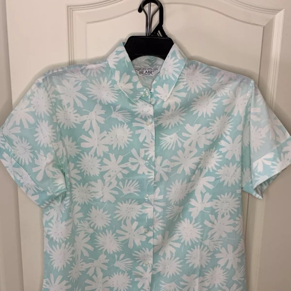 Set Of 2 Vintage Blair Women’s Floral Print Button Up Short Sleeve Blouse - Picture 5 of 13